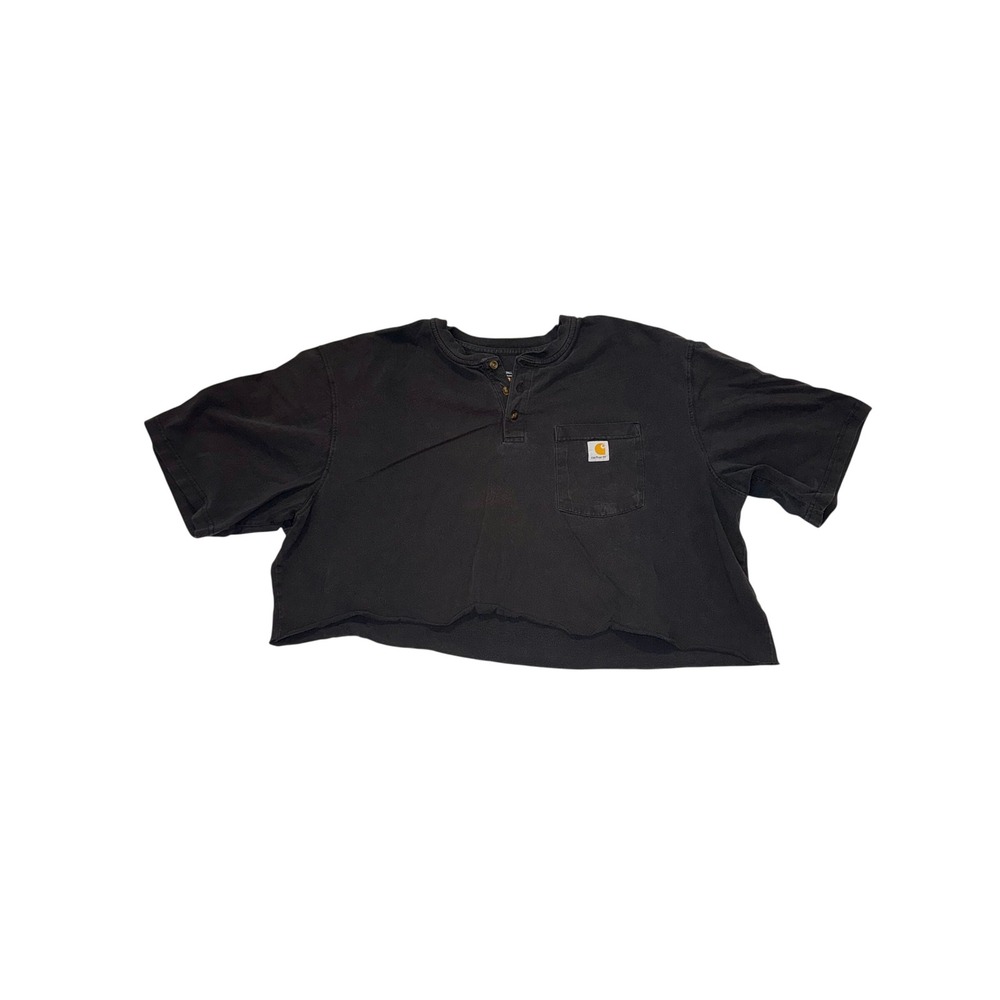 Carhartt Mens Custom Cropped Henley Shirt Tall Faded‎ Black Raw Hem Boxy Fit 2XL